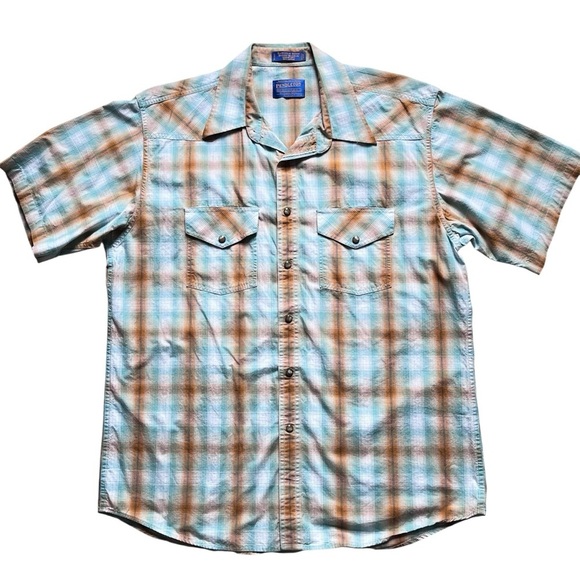 Pendleton Rancher Mens Shirt Short Sleeve Snap Button Size Large Chest Pocket - Picture 1 of 6
